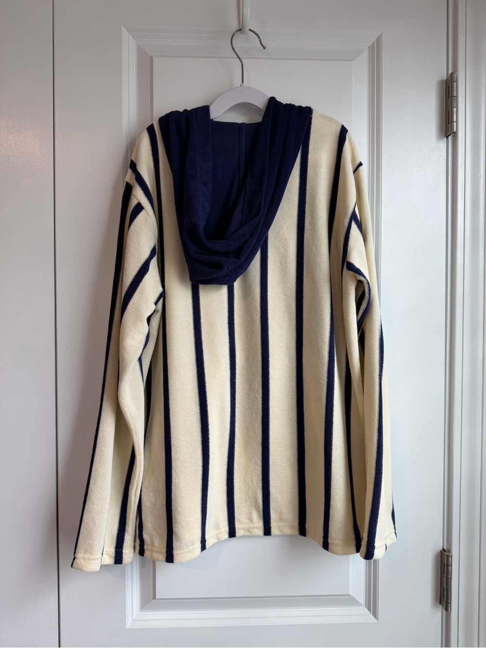 J. Crew Crewcuts Kids Hooded Pullover Towel Terry Cream Blue Stripes NWT Size XL - Picture 3 of 7